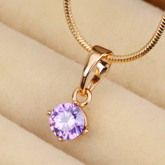 "Tiny Purple Stone Pendant in Gold Plated Brass – Subtle Sparkle Charm, XPPT1763 - Picture 1 of 13